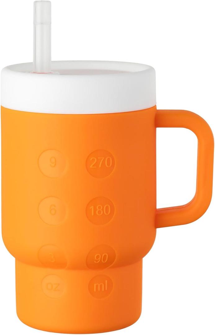 Tumbler Silicone Sippy Cup for Toddler with Straw and Handle, Water Bottle for Baby& Infant,9oz Kids Cups Spill Proof,BPA Free,Toddler Travel Essential, Orange