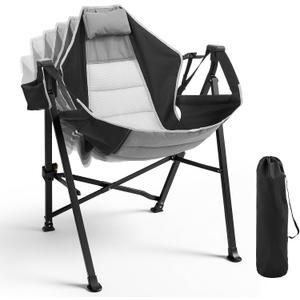 Hammock Camping Chair with Adjustable Backrest, 400lbs Heavy Duty Portable Swing Chair Outdoor with Headrest and Cup Holder, Foldable Camping Chair for Camping, Travelling, Patio, Lawn, Black
