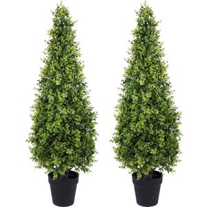 3FT Artificial Boxwood Topiary Tree Fake Topiary Potted Plants for Home Office Garden Indoor Outdoor Decoration 35INCH(2PACK)