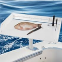 Marine Boat Cutting Board with Rod Holder, 20" Bait Table/Fillet Station, Knife Slot, Plier Storage, Fish Scale, UV Stabilized PP