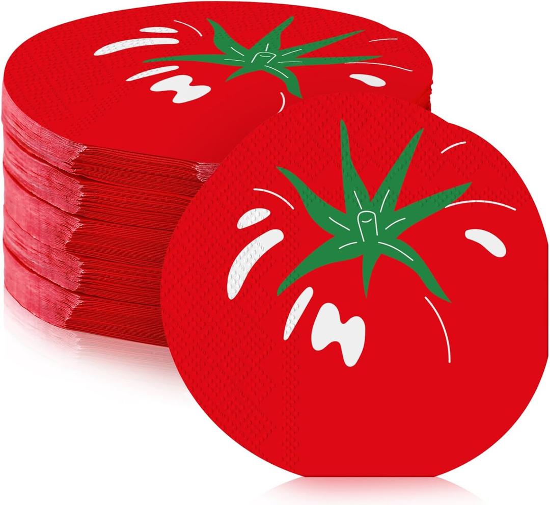 Tenceur 100 Pcs Tomato Shaped Napkins 5x5 in Disposable Paper Tomato Napkins 2 Ply Absorbent Summer Decorative Serviettes Picnics, BBQ for Summer Holiday Italian Party
