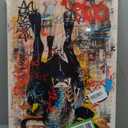 Bull Street Graffiti Canvas Wall Art Picture Animal Poster Print Modern Men Graffiti Painting Interesting Wall Decor Home Decoration for Living Room Bedroom Office 16x24in Framed