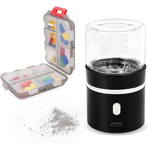 Mini Electric Pill Crusher with Pill Organizer, Rechargeable & Washable, Grind and Pulverize Small and Large Pills to Fine Powder, Portable and Easy Operated, Suit for Dysphagia, Elderly, Pet