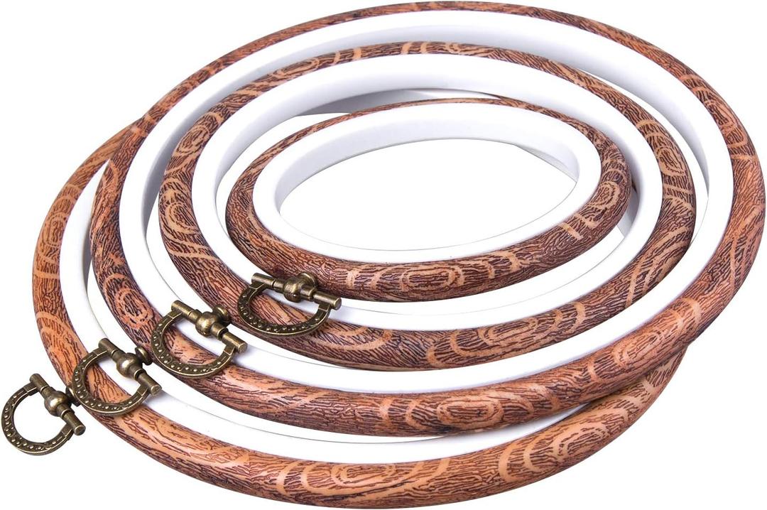 joybest 4 Pcs Embroidery Hoops Set Cross Stitch Hoop Ring Imitated Wood Display Frame-Circle and Oval Hand Embroidery Kits for Art Craft Sewing (Imitated Wood)