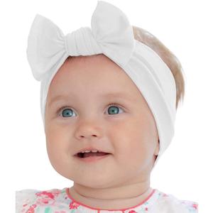 Baby Girl Headbands-Infant,Toddler Cotton Handmade Hairbands with Bows Child Hair Accessories (White)