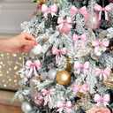 Bucherry 36 Pcs Pink Wooden Bow Ornaments for Christmas Tree Double Sided Coquette Bow Decoration 3.54 Inch 3D Christmas Pink Hanging Pendants for Home Xmas Holiday Winter Party Decor