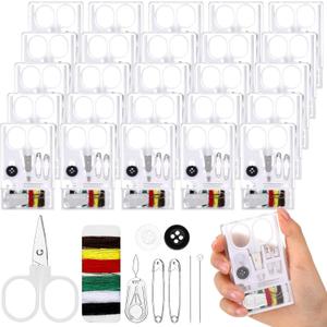 Knitgrip 25 Boxes Mini Travel Sewing Kit Quick Fix Sewing Kits Bulk Basic Portable Pre Threaded Needle Emergency Repair Tool for Beginner Traveler Home Hotel (White)