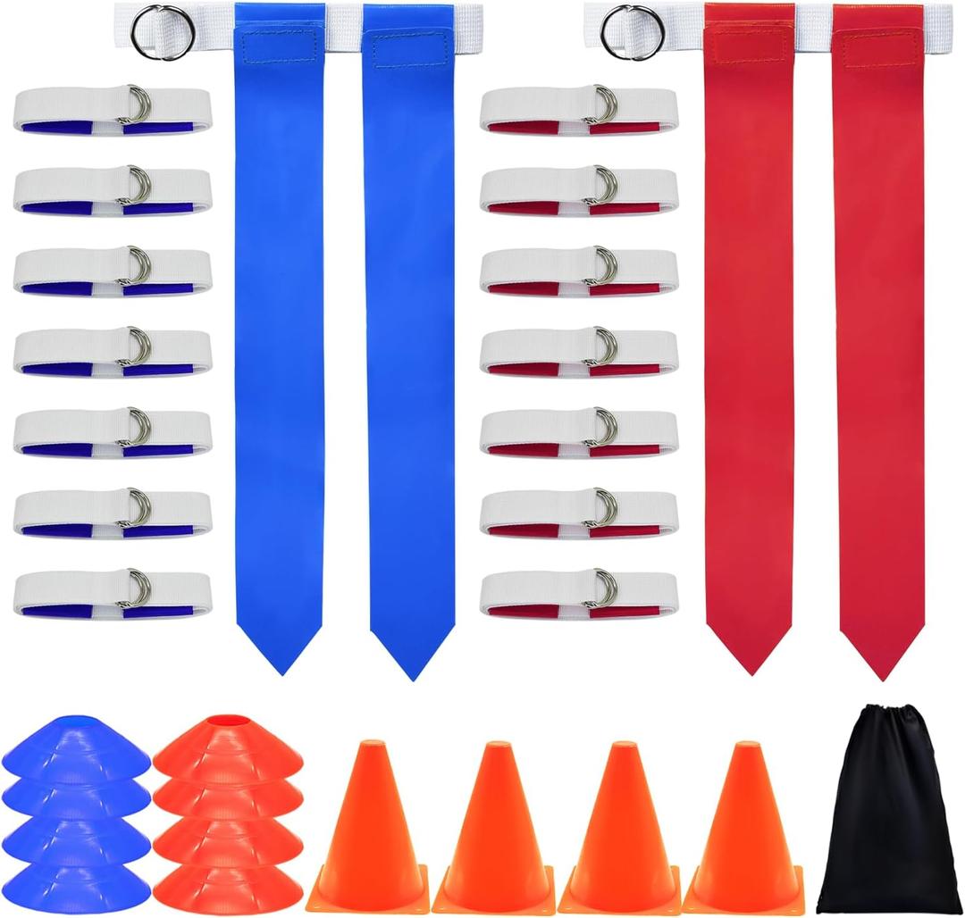Flag Football Set, 14 Player/ 28 Player Football Flags and Belts Set, Includes Belts, Football Flags, Cones
