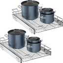 OCG Pull Out Cabinet Organizer 2 Pack (15" W x 21" D), Pull out Shelves 1 Tier, Cabinet Slide Out Shelves for Base Cabinet Organization in Kitchen Bathroom Pantry, Bottom Mount, Chrome Finish, 15W21D, 2Pack