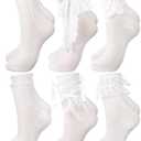 Fourluoo 6 Pairs Women's Ruffle Ankle Socks - Lace & Frilly Cute Breathable Thin Cool Casual Socks(White,5-9,Bow Tie)