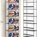 Hat Organizer Rack for Door -Storage for on Wall, Clear Deep Pockets，6 Tiers, Holds at Least 60 Hats, with 3 Hooks Black
