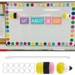 Classroom Pencil Flip Calendar Holder Set Adjustable Anchor Chart Holder 16-28 in Plush Pencil Chart Rod Date Cards Flip Calendar for Back to School Classroom Whiteboard Home Decor