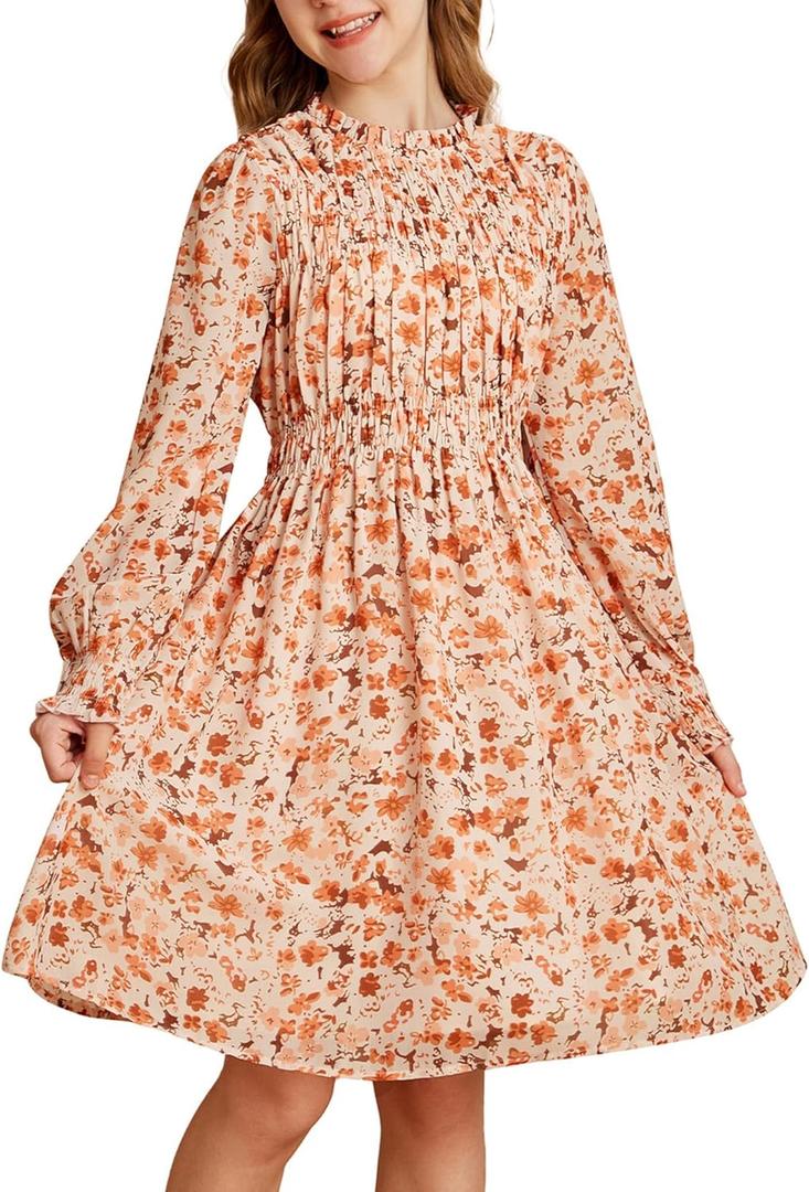 GRACE KARIN Girls' Spring Long Sleeve Dresses Kids Floral Winter Formal Dress Girl Casual Fancy Midi Clothes Size 12, Black Flower