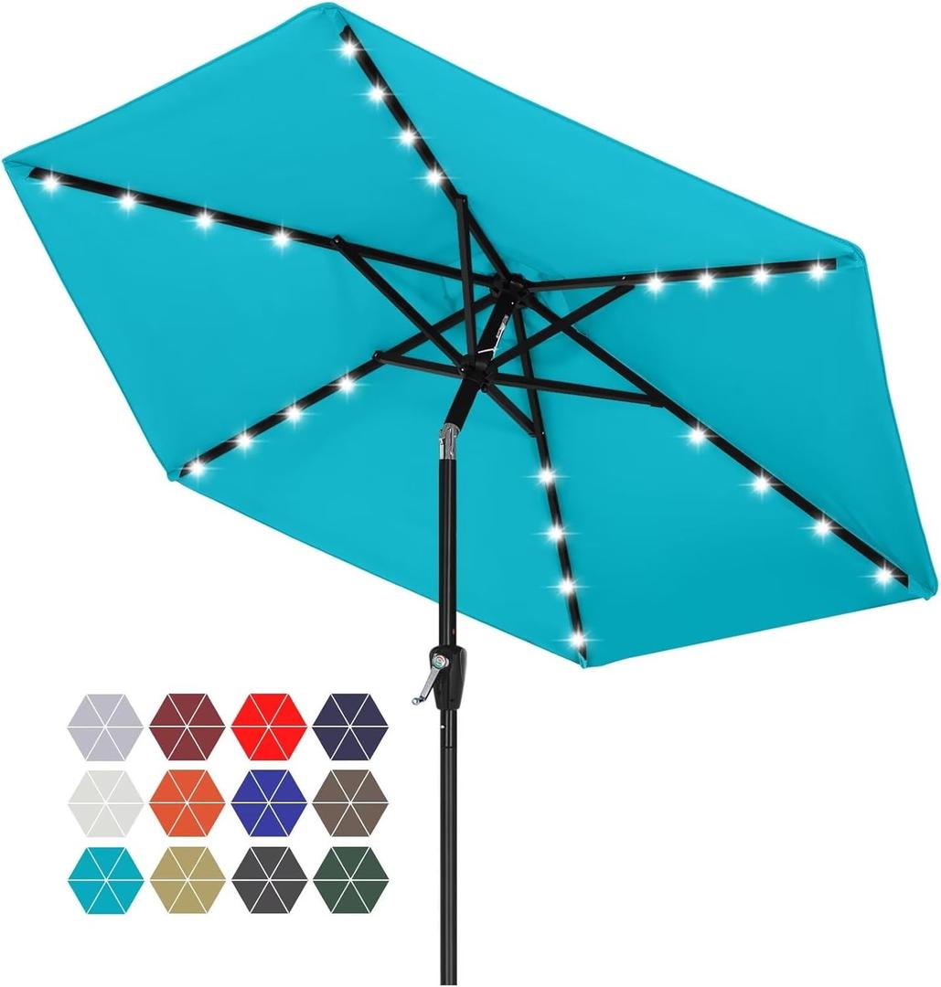 ABCCANOPY Durable Solar Led Patio Umbrellas with 24LED Lights 7.5FT (Turquoise)
