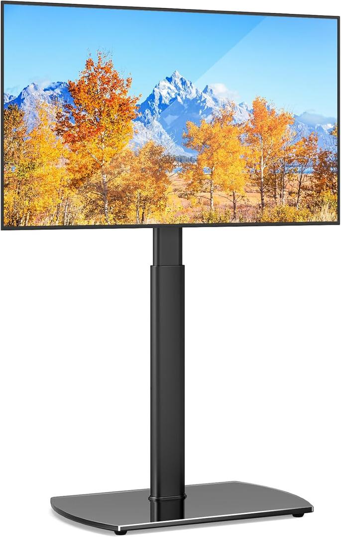 YOMT Universal TV Floor Stand with Mount for 27-70 Inch LCD LED OLED TVs, Swivel Height Adjustable Tall TV Stand, Space Saving Design for Corner Bedroom Living Room, Black