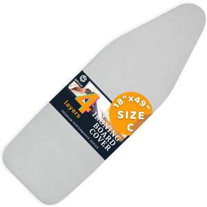 Ironing Board Cover and Pad Standard Size 18x49 inch,Large Extra Wide, Adjustable Elastic Edge Fit, Extra Thick, Heat Reflective, Non Stick Scorch and Stain Resistant (18" X 49", Silver)