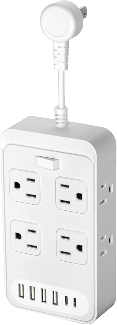 Short Extension Cord 0.3ft Power Strip-8 AC & 6 USB Ports(2 USB C), Multi Plug Outlet Extender, Non-Surge Protection for Cruise Travel Home Office Dorm Hotel