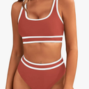 BMJL Women's High Waisted Bikini Sets Sporty Two Piece Swimsuits Color Block Cheeky High Cut Bathing Suits(M, Rust Red)