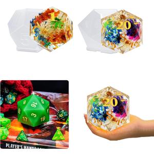 Large Silicone Polyhedral Dice Molds 2 Styles with D20, and D12 Resin Casting Mold DND for DIY Resin, Dice, Jewelry, Candles, Crafts Board RPG Games white