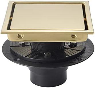 SISEHO 6 Inch Square Invisible Shower Floor Drain Gold, Detachable Bathroom Floor Drain Flange, Insert Tiles for Filtering in The Grille Plate Cover, SUS304 Stainless Steel Wire Drawing