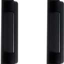 2PCS Sliding Door Pull Handle Closet Door Handles with Plate Barn Door Handle Round, Punch-free Drawer Pulls with Screws, (7" Hole Center, Black) (Polished Black2)