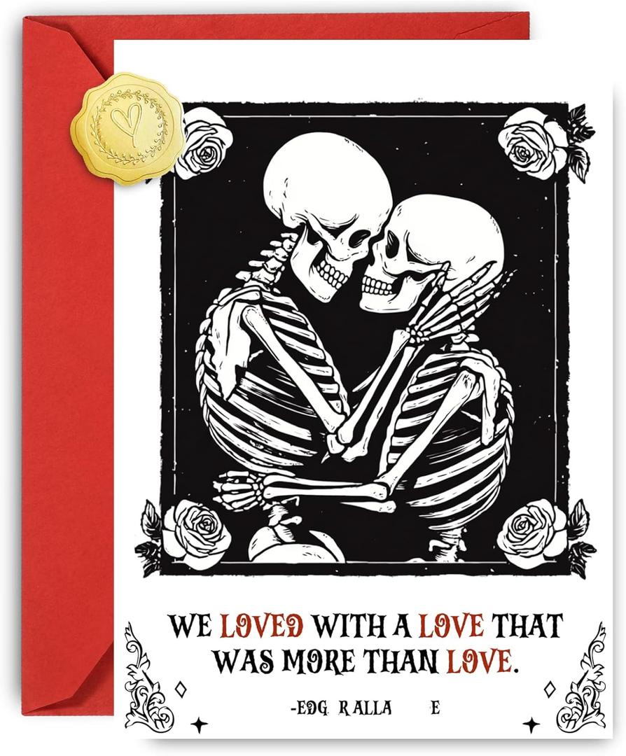 Goth Valentines Day Cards Gifts, Gothic Skeleton Lovers Valentine's Day Cards with Envelopes for Him, Her, Husband, Wife, Fiance