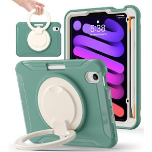 BATYUE Shockproof Case for iPad mini 7 (A17 Pro)/ Mini 6 8.3 inch (2024/2021) - 360 Multi-Angle Stand (Portrait & Landscape) & Grip, Built-in Pencil Holder, Jade Green