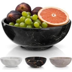 Gusto Nostro 8" Luxury Black Marble Decorative Bowl for Coffee Table - Elegant Modern Fruit Bowl for Kitchen Counter - Heavy Stone Entryway Catch all for Keys, Jewelry, Potpourri Holder Centerpiece