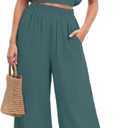 GRECERELLE Two Piece Sets for Women Sleeveless Crop Top Wide Leg Pants Sweat Set for Women Tracksuits 2026 Summer (Green, M)