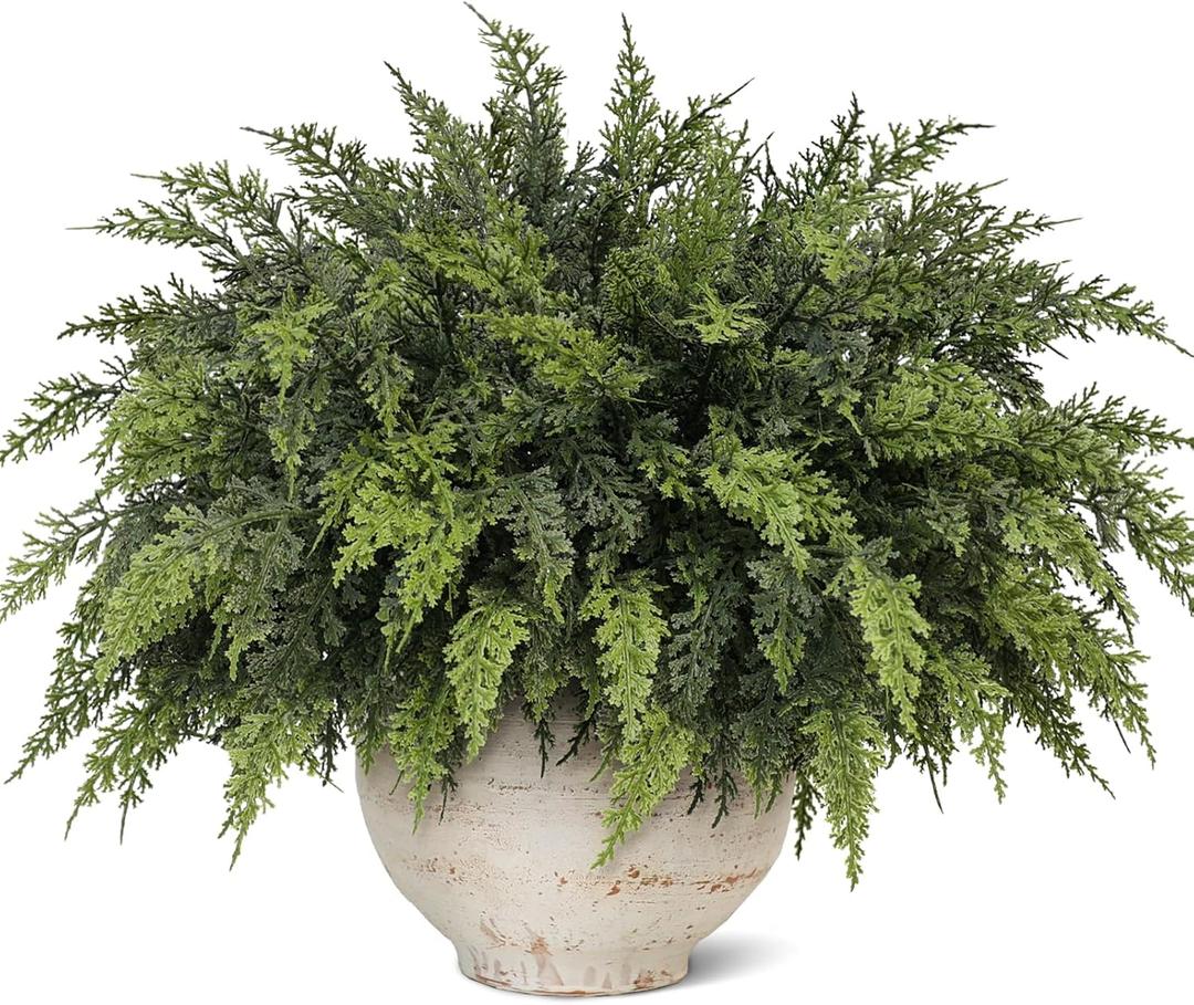 Juxdp Real Touch Christmas Cedar Branches-18 Inches, Artificial Cedar Branch Faux Greenery Plants Stem Fake Pine Picks for Vase DIY Crafts Garland Wreath Xmas Indoor Outdoor Decor (24 Pcs)