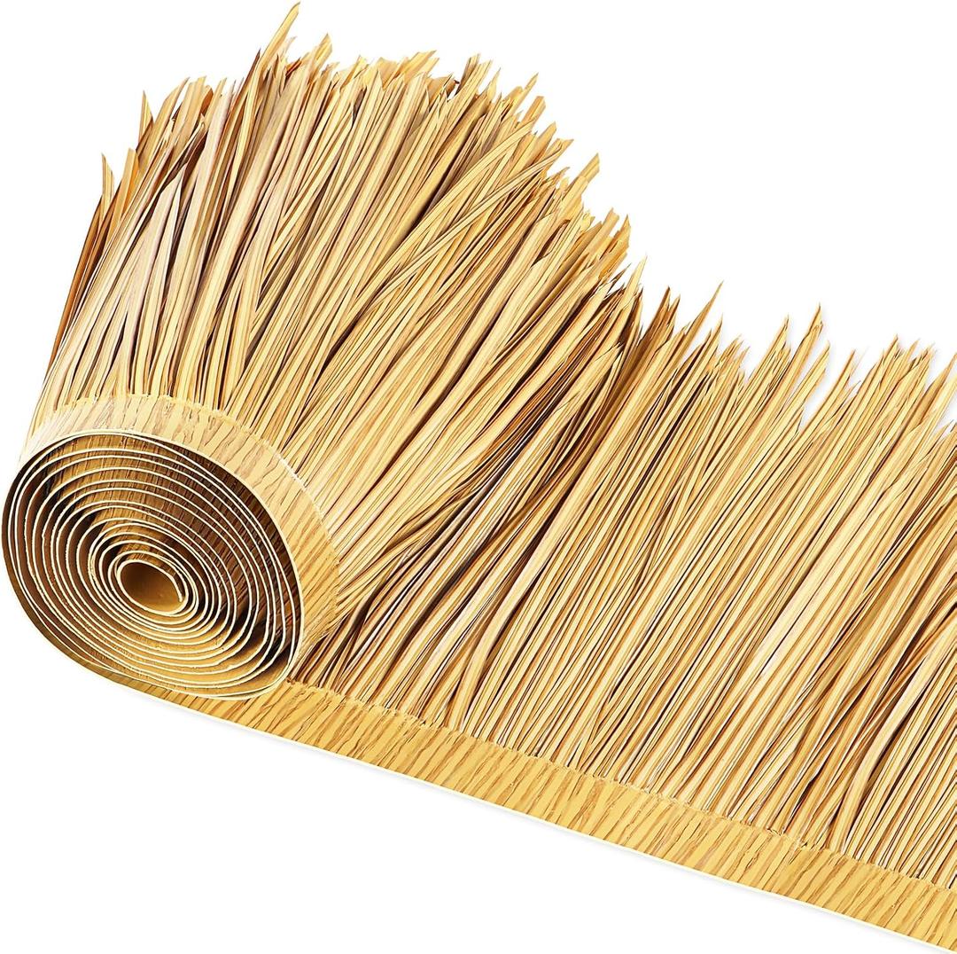 SEKKVY Tiki Hut Grass Roof, Mexican Style Palm Thatch Rolls, Artificial Palapa Thatch Roofing for Tiki Bar, Duck Blind Grass for Garden Umbrella Luau Party Decoration (Yellow, 16" x 394")