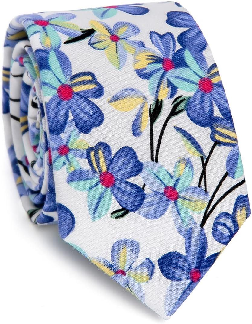 Men's Floral Print Cotton Necktie 2.56" Skinny Tie Suitable for Various Occasions (07)
