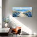 SLYCAY Extra Large Beach Canvas Wall Art, Coastal Sunset Nature Landscape Paintings Blue Flower Ocean Pictures Bathroom Wall Decor Living Room Office Bathroom Home Decor Artwork 24"X48"
