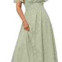 Simplee Women's Boho Floral Maxi Dress Flowy Casual V Neck Short Sleeve Wedding Guest Holiday Beach Long Dress (Green, L)