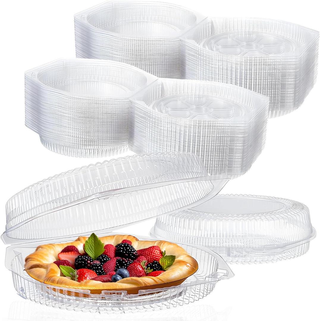 Soaoo 100 Pcs 9'' Plastic Disposable Pie Containers with Hinged Locking Lids Clear Flan Containers with Lids Round Pie Keeper Dessert Containers for Takeout Boxes Food Cake Doughnut Flan Storage
