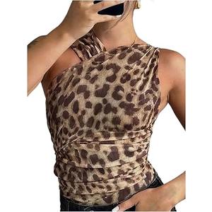 GORGLITTER Women's Cheetah Leopard Print V Neck Summer Thong Bodysuit Animal Sleeveless Backless Going Out Leotard Tops Brown Medium