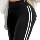 Verdusa Women's Side Striped Biker Shorts High Waisted Tummy Control Workout Athletic Shorts (Black, S)