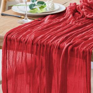 2 x Table Runner Cheesecloth 10FT Red Boho Gauze Cheese Cloth Rustic Sheer Table Runners for Wedding Birthday Bridal Baby Shower Party Decoration
