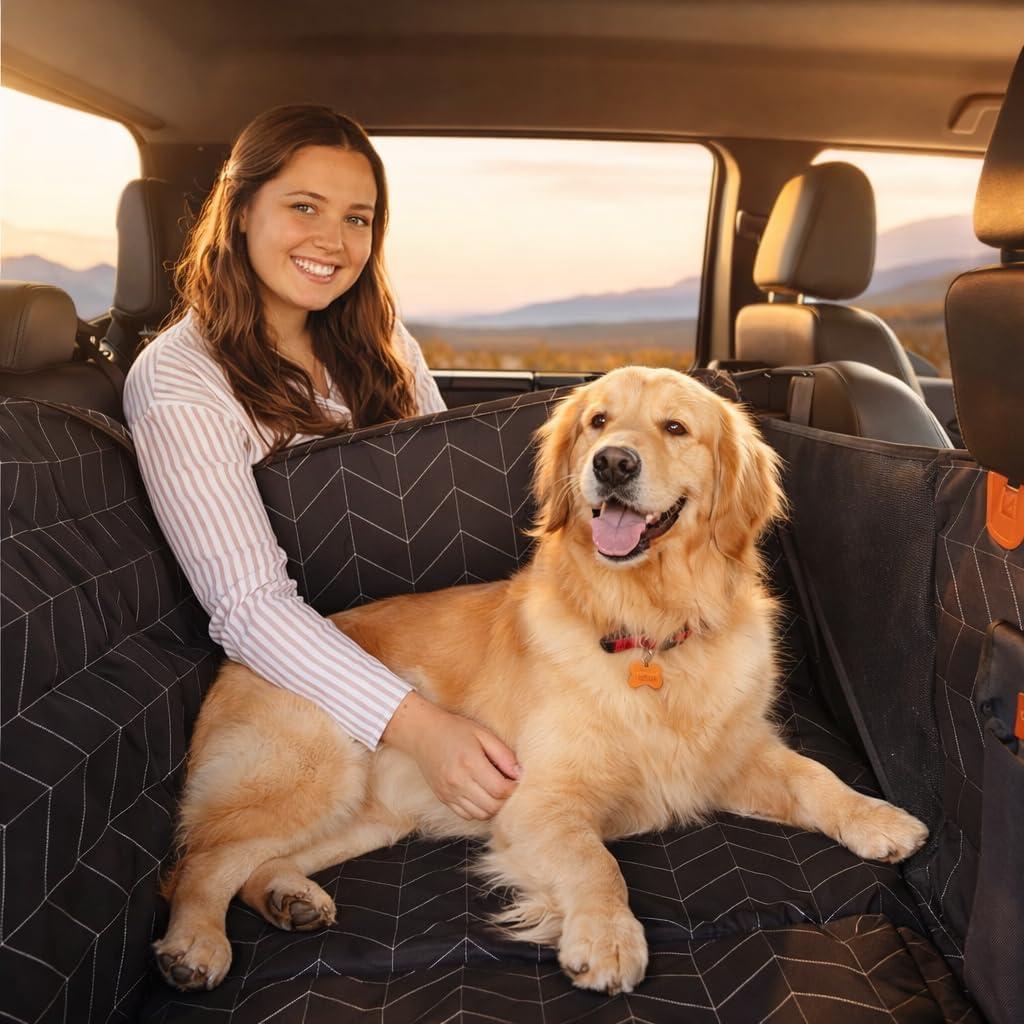 Boops & Floofs Convertible Back Seat Extender for Dogs, Half Seat Extender, Non-Slip Waterproof Hard Bottomed Hammock, Allows Passengers (PAT Pending 63/550,158), Black