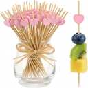 500 Pcs Heart Shaped Bamboo Cocktail Picks, 4.7 Inch Fancy Toothpicks for Appetizers, Fruit, Charcuterie Board, Decorative Skewers for Wedding, Valentine's Day, Party Supplies (Pink)
