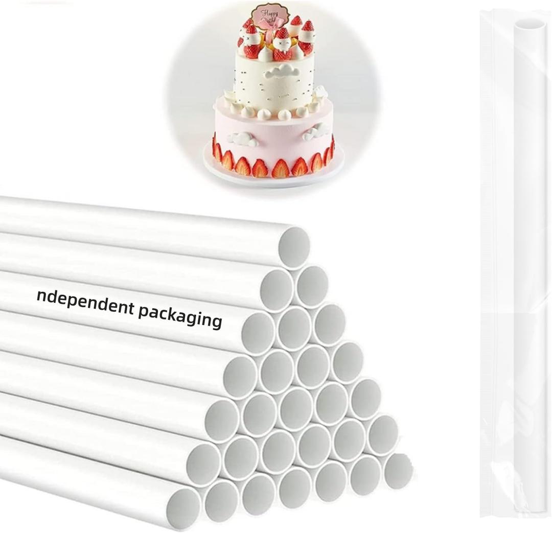 100PCS 9.5 Inch White Plastic Cake Dowel Rods for Tiered Cake Construction and Stacking Supporting Round Dowels Straws with 0.4 Inch Diameter