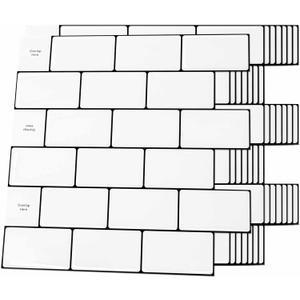 Art3d 20-Sheet Backsplash Tile for Kitchen Peel and Stick, 12"x12" Stick on Subway Tiles for Kitchen, Bathroom Back Splashes, White-Black Grout