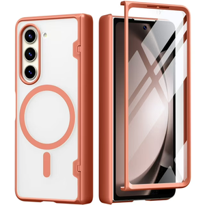 MOBOSI for Z Fold 5 Case Magnetic Hinge Coverage Protection, [Compatible with Magsafe], Galaxy Z Fold 5 Case Front Screen Protector, Shockproof Full Body Phone Case for Samsung Galaxy Z Fold 5, Orange