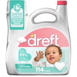 Dreft Toddler Liquid Laundry Detergent, Fights Stains, Removes Odors, 114 loads, 150 fl oz