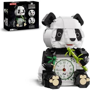 3 in 1 Panda Building Block Set for Kids Age 6+ Cute Animal Brick Alarm Clock Toy with Replace The Eyes Movable Arms and Head Compatible with Lego Creative Home Decor Gift for Adults(853PCS)