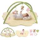 2PM SPORTS Green Butterfly Theme Baby Play Mat, Tummy Time Mat for Infant Newborn, Baby Play Gym Mat for Girl 0-6 6-12 Months, Activity Gym 5 Detachable Toys for Motor Skills & Sensory Development