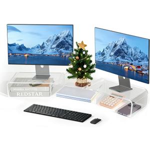 LEKETREE Acrylic Monitor Stand , Clear Monitor Stand for Desk, Computer Accessories for Home Office, Desk Organizer Shelf for Laptop, PC, Multi Media and more