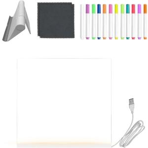 Led Writing Board - Transparent Acrylic Writing Pad | Dry Erase Led Board with 12-Color Pens and Foldable Stand,for Girl Boy Birthday Painting Classroom Road Trip (20x20cm)