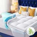 Queen Size 4 Inch Dual Layer Mattress Topper, 2 Inch Fluffy Soft Pillow Top Mattress Pad Cover and 2 Inch Gel Memory Foam for Back Pain Relief, Breathable, Cooling