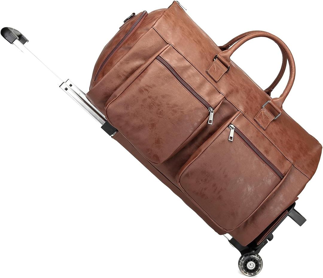 Rolling Garment Bags for Travel,Convertible Duffle Garment Bag Roller Bag Carry on Garment Bag with Wheels Luggage Rolling Weekender Roller Duffle Bags for Travel-Brown (A3-Brown-2P)